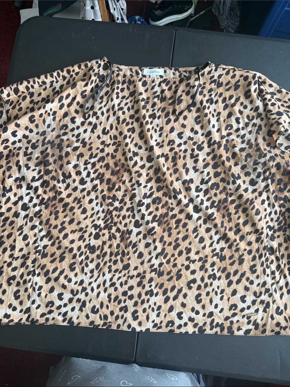 Calvin Klein Leopard Print Blouse in Tan and Black